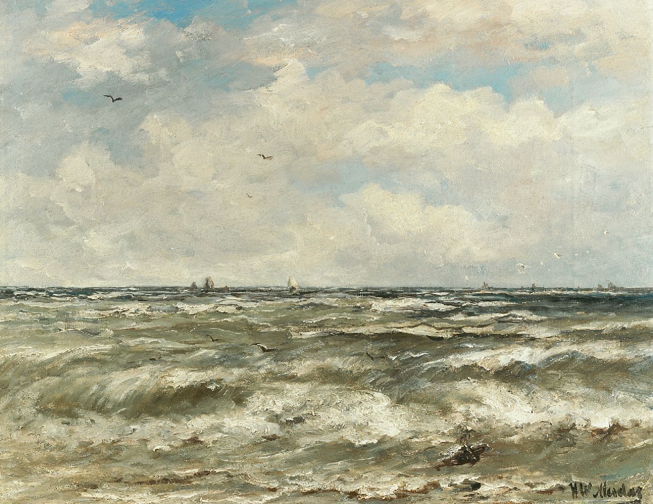 Mesdag H.W.  | Hendrik Willem Mesdag, Auf offener See, Öl auf Leinwand 40,2 x 51,3 cm, Unterzeichnet u.r.