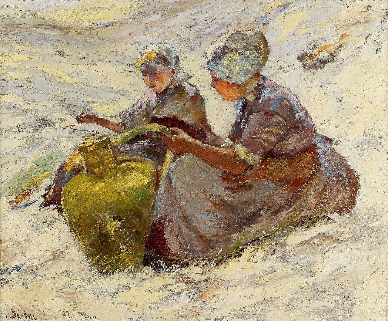 Bartels H. von | Hans von Bartels, Two fisherman's wives in the dunes, Öl auf Leinwand 50,2 x 59,9 cm, signed l.l.