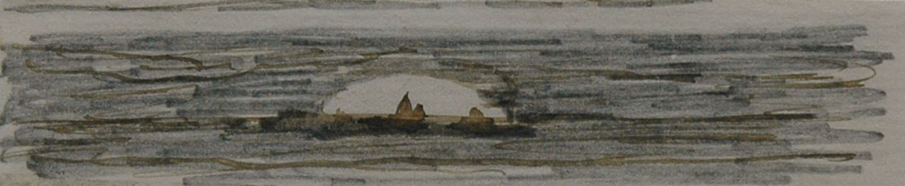 Mesdag H.W.  | Hendrik Willem Mesdag, At sunset, Bleistift, Feder in schwarzer Tinte auf Papier 3,0 x 12,3 cm