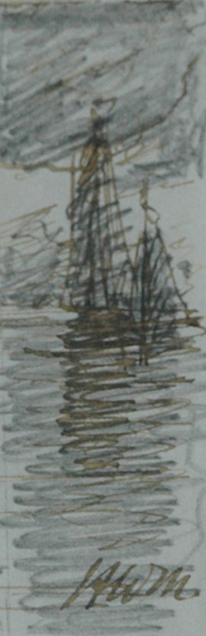 Mesdag H.W.  | Hendrik Willem Mesdag, Evening mood, Bleistift, Feder in schwarzer Tinte auf Papier 7,7 x 2,5 cm, signed l.r. with initials
