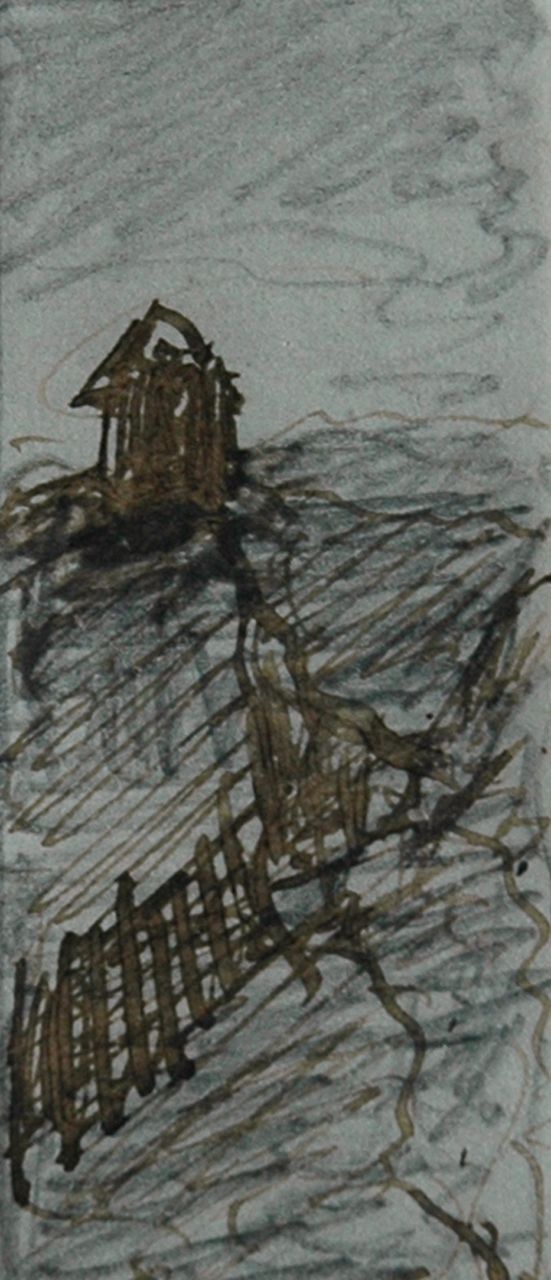 Mesdag H.W.  | Hendrik Willem Mesdag, Observation post in the dunes, Bleistift, Feder in schwarzer Tinte auf Papier 6,3 x 2,4 cm