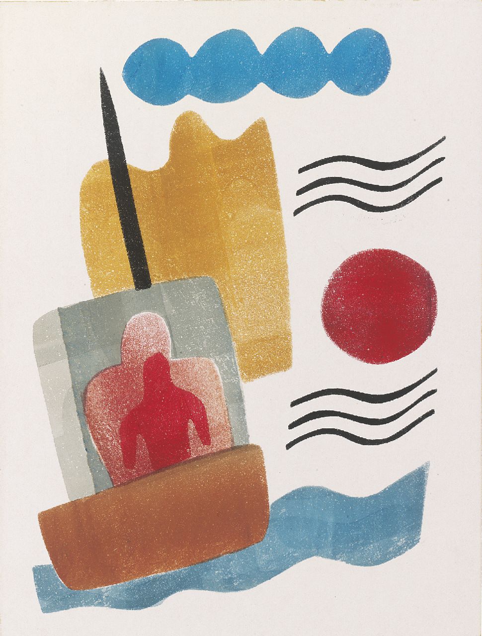 Werkman H.N.  | Hendrik Nicolaas Werkman, The Skipper, Chablone, Farbwalze, Druckerfarbe auf Papier 32,7 x 25,0 cm, painted 1935-1936