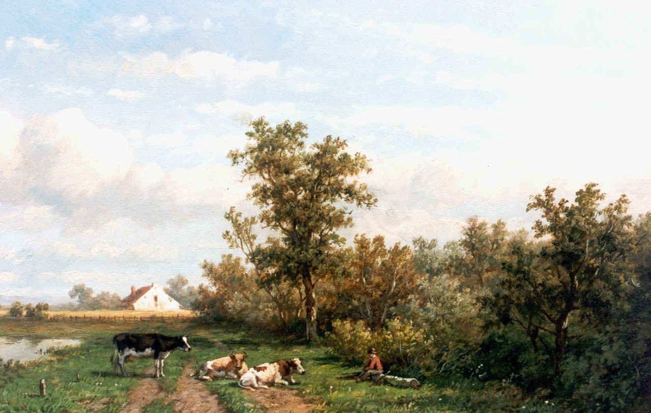 Wijngaerdt A.J. van | Anthonie Jacobus van Wijngaerdt, A polder landscape, Öl auf Holz 23,0 x 36,5 cm, signed l.r.