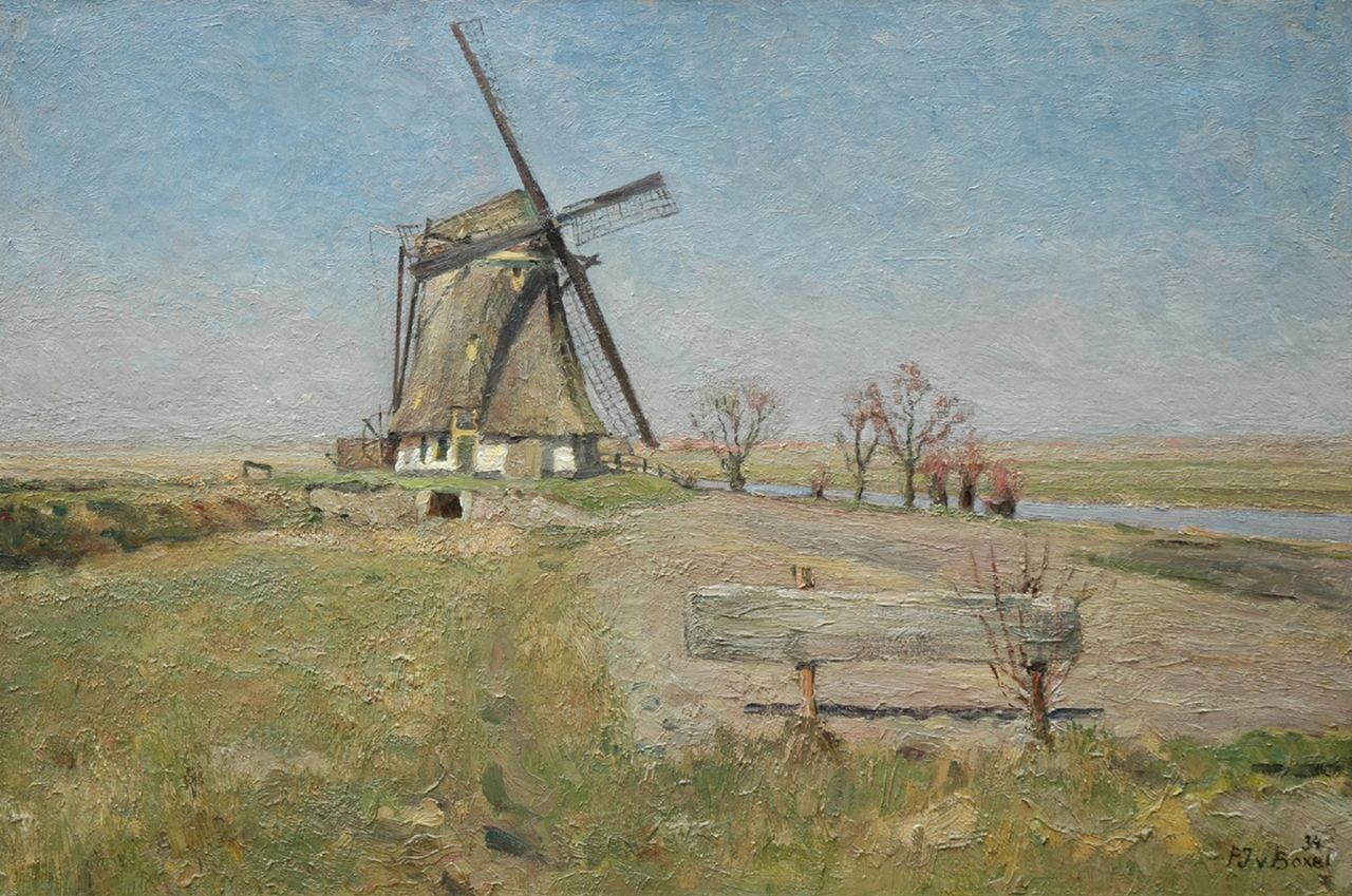 Boxel P.J. van | Pieter Jacobus 'Piet' van Boxel, Windmill in a polder, Öl auf Leinwand 60,8 x 90,6 cm, signed l.r. and reverse und dated '34