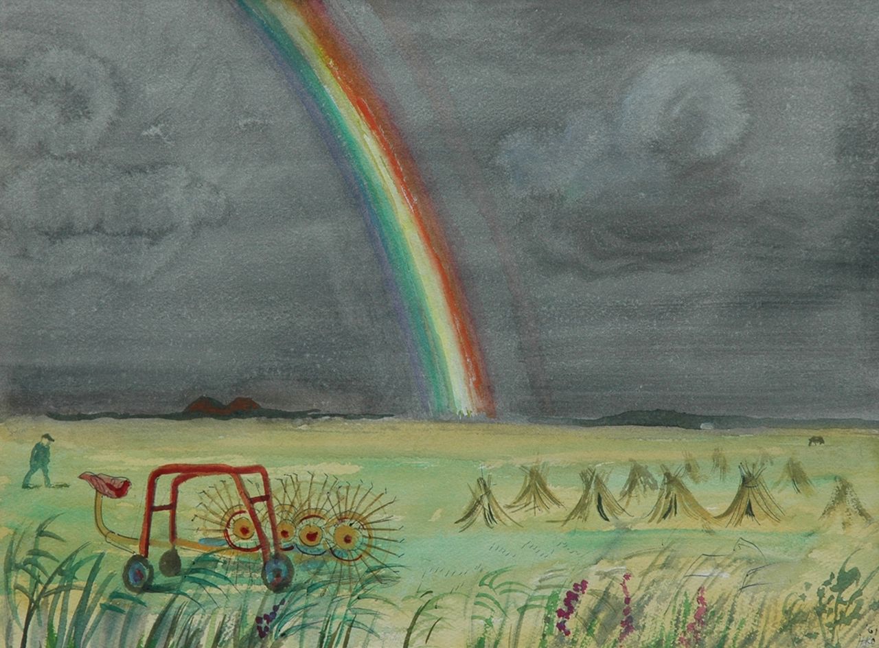 Kamerlingh Onnes H.H.  | 'Harm' Henrick Kamerlingh Onnes, A rainbow on Terschelling, Aquarell auf Papier 27,8 x 37,6 cm, signed l.r. with monogram und dated '61