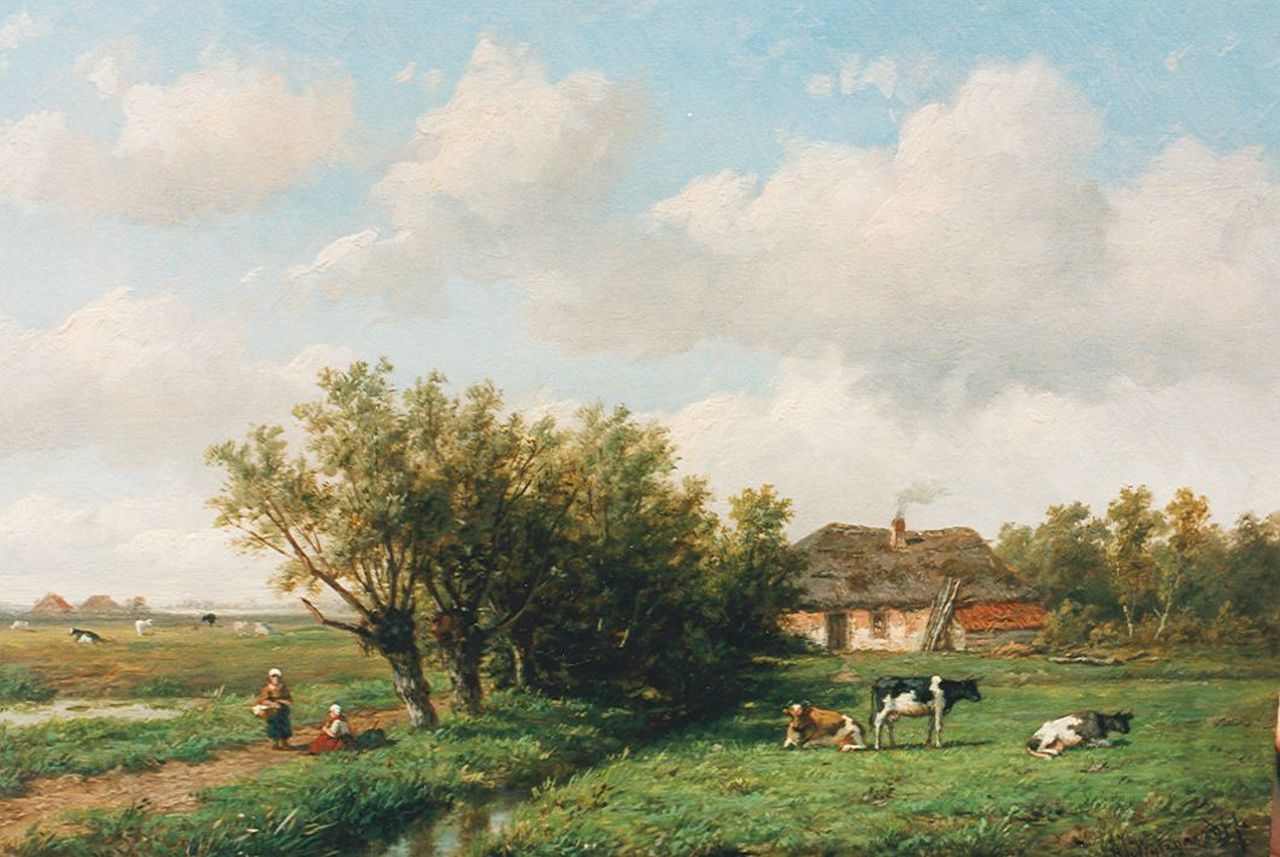 Wijngaerdt A.J. van | Anthonie Jacobus van Wijngaerdt, A polder landscape, Öl auf Holz 23,0 x 36,5 cm, signed l.r.