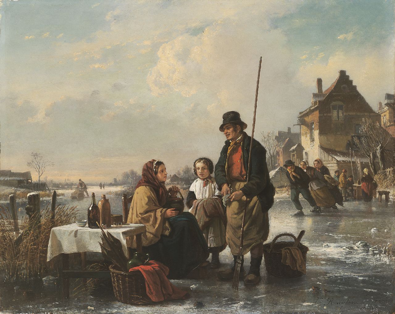 Ruyten J.M.  | Jan Michiel Ruyten, The koek-en-zopie seller, Öl auf Holz 40,9 x 51,8 cm, signed l.r. und painted 'Antw. 1860'