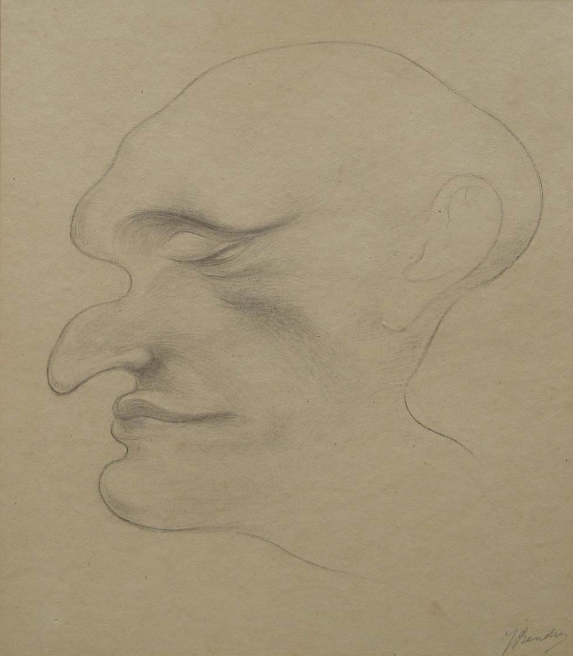 Bendien J.  | Jacob Bendien, A disdainful look, Bleistift auf Papier auf Pappe 38,5 x 32,8 cm, signed l.r.