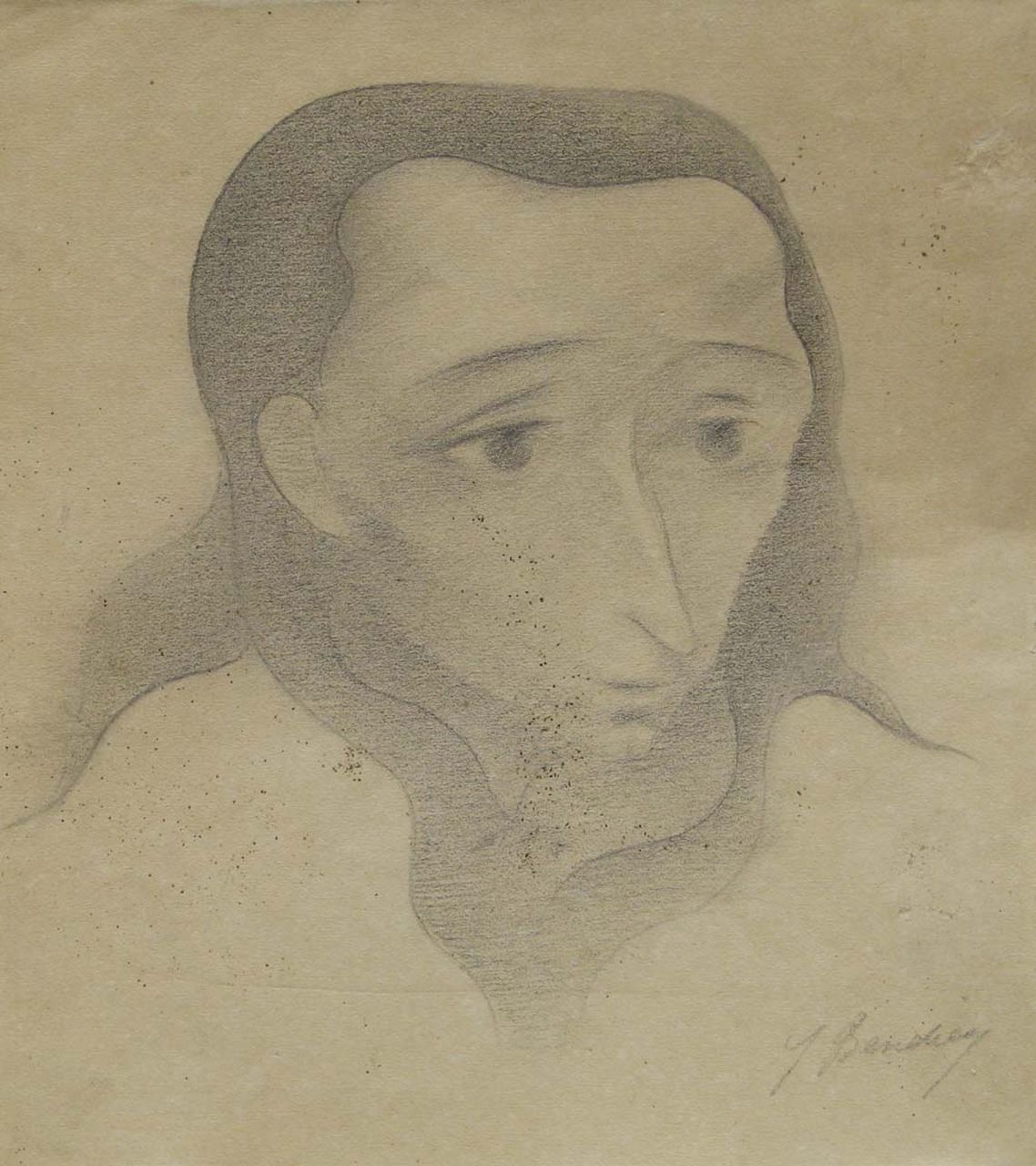 Bendien J.  | Jacob Bendien, Man's head, Bleistift auf Papier 22,7 x 20,3 cm, signed l.r.