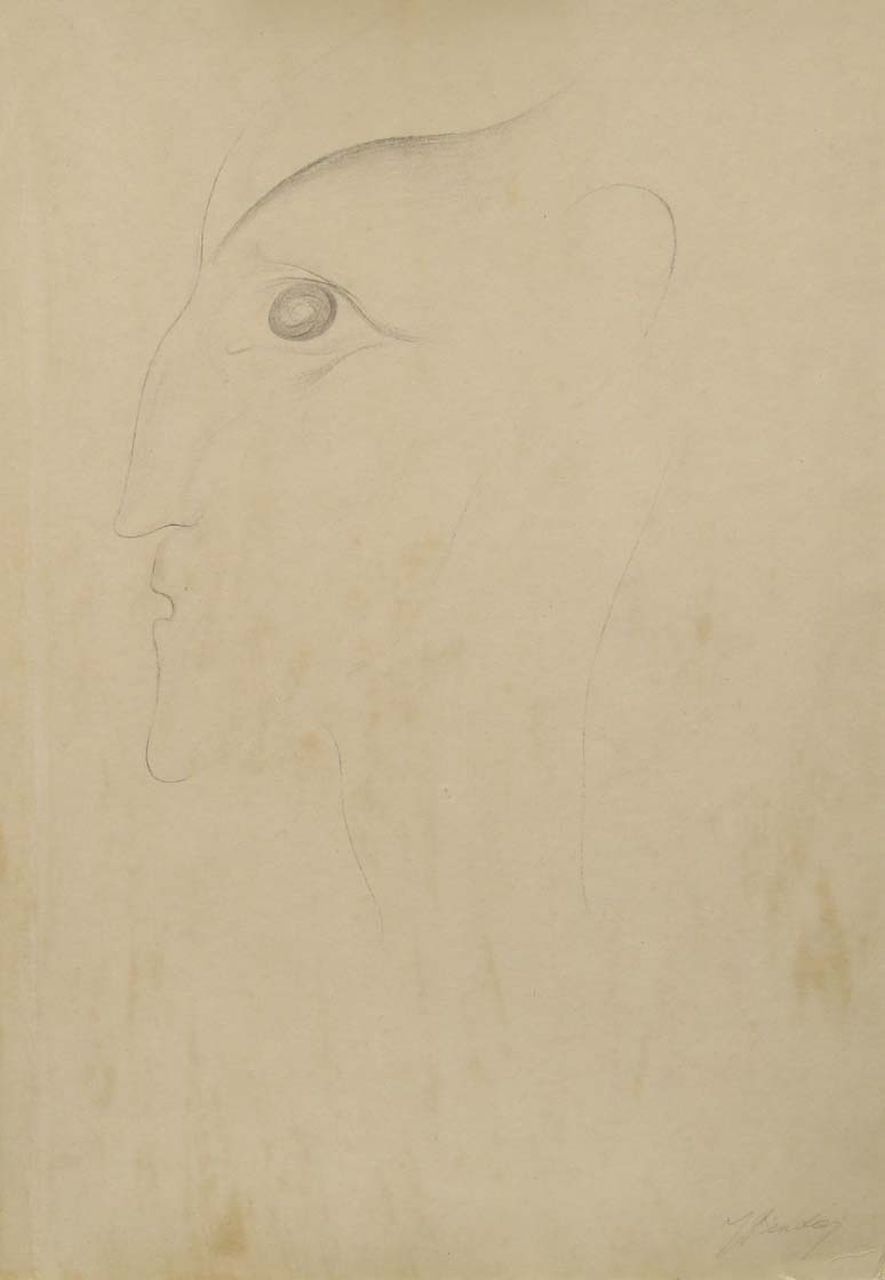 Bendien J.  | Jacob Bendien, In profile, Bleistift auf Papier auf Pappe 46,3 x 31,5 cm, signed l.r.
