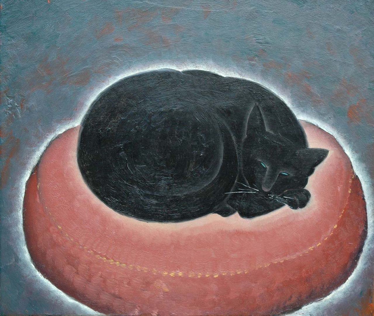 Gool A.J.J. van | Andries Johannes Jacobus van Gool, A black cat, Öl auf Leinwand 35,7 x 40,3 cm, signed u.l. und dated '49