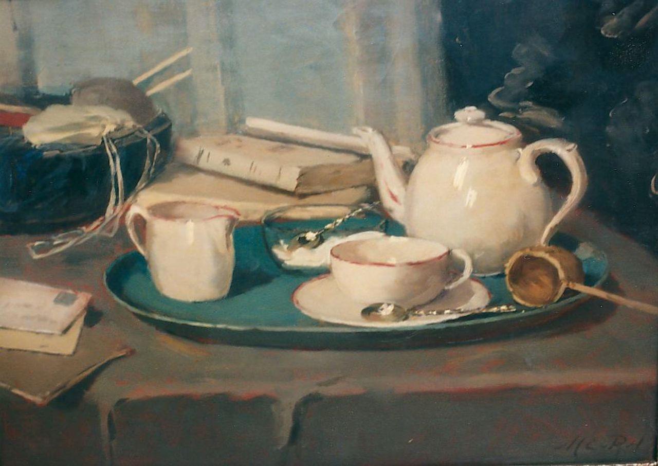 Regteren Altena M.E. van | 'Marie' Engelina van Regteren Altena, Still life with a tea set, Öl auf Holz 54,0 x 39,5 cm, signed l.r.