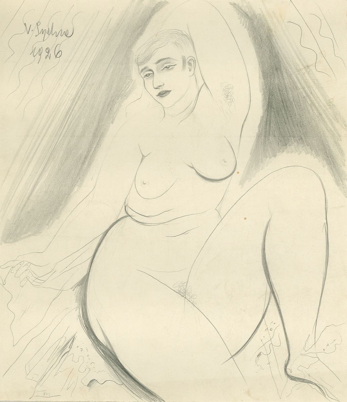 Sychra V.  | Vladimir Sychra | Aquarelle und Zeichnungen zum Verkauf angeboten | Weiblicher Akt, Zeichnung auf Papier 23,0 x 20,2 cm, Unterzeichnet l.o. und datiert 1926