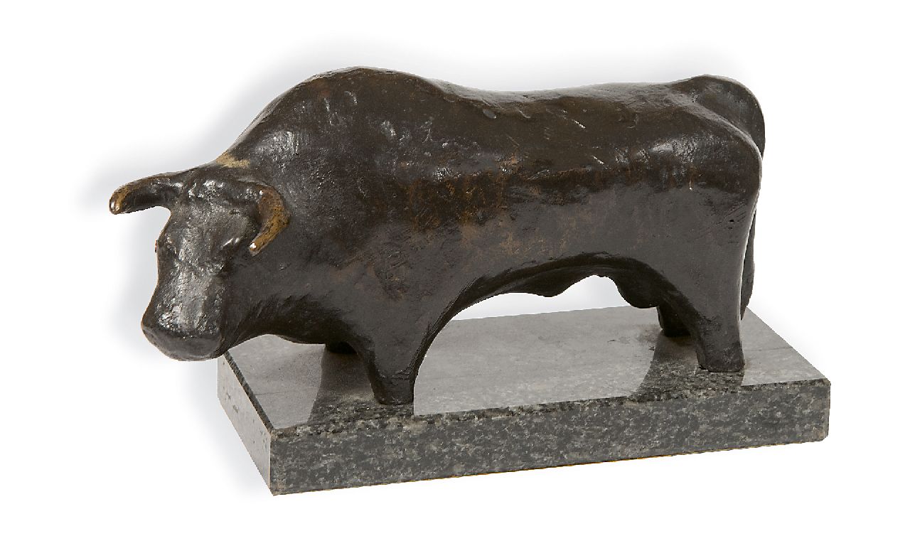 Jilles Waagmeester | Stier, Bronze, 11,0 x 19,2 cm, Unterzeichnet mit Monogramm auf linkem Hintern