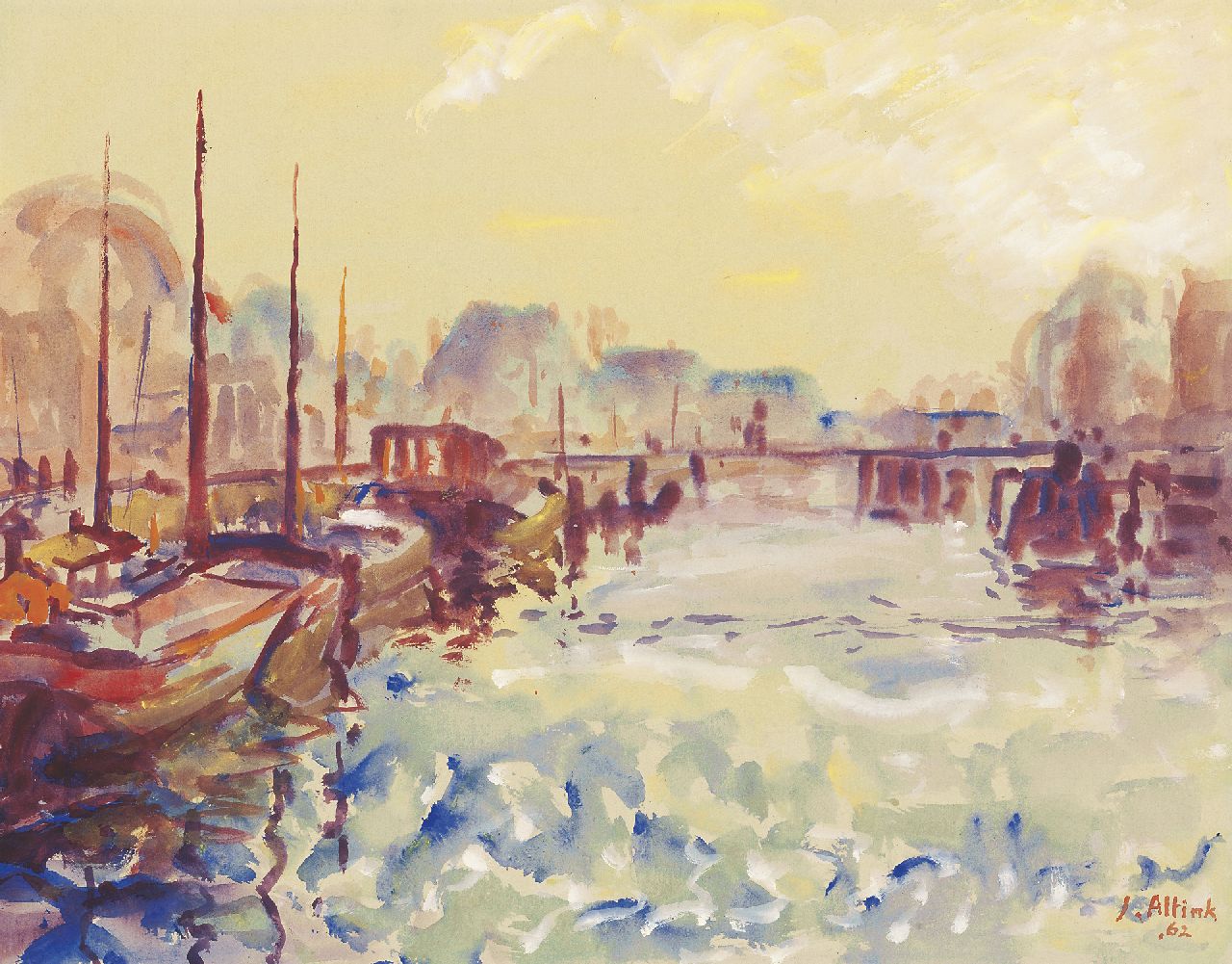 Altink J.  | Jan Altink, The Verbindingskanaal in Groningen, Tempera auf Papier 47,5 x 61,5 cm, signed l.r. und datiert '62