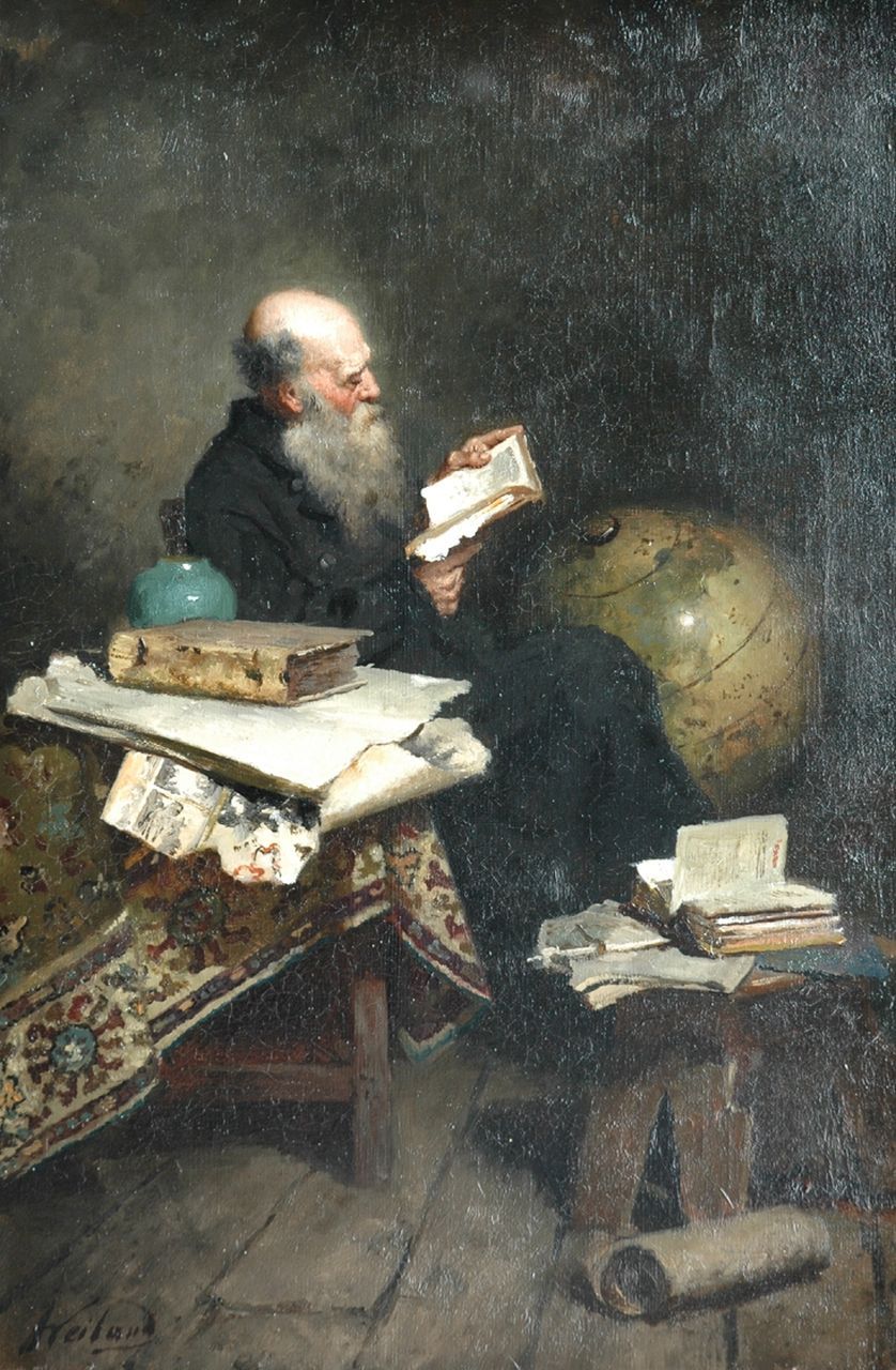 Weiland J.  | Johannes Weiland, The old scholar, Öl auf Leinwand 60,2 x 40,4 cm, signed l.l.