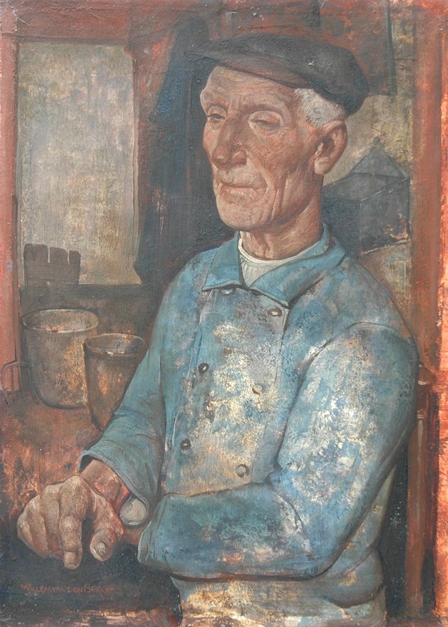 Berg W.H. van den | 'Willem' Hendrik van den Berg, Sitting farmer: when the work is done, Öl auf Leinwand  auf Holzfaser 27,4 x 19,9 cm, signed l.l.
