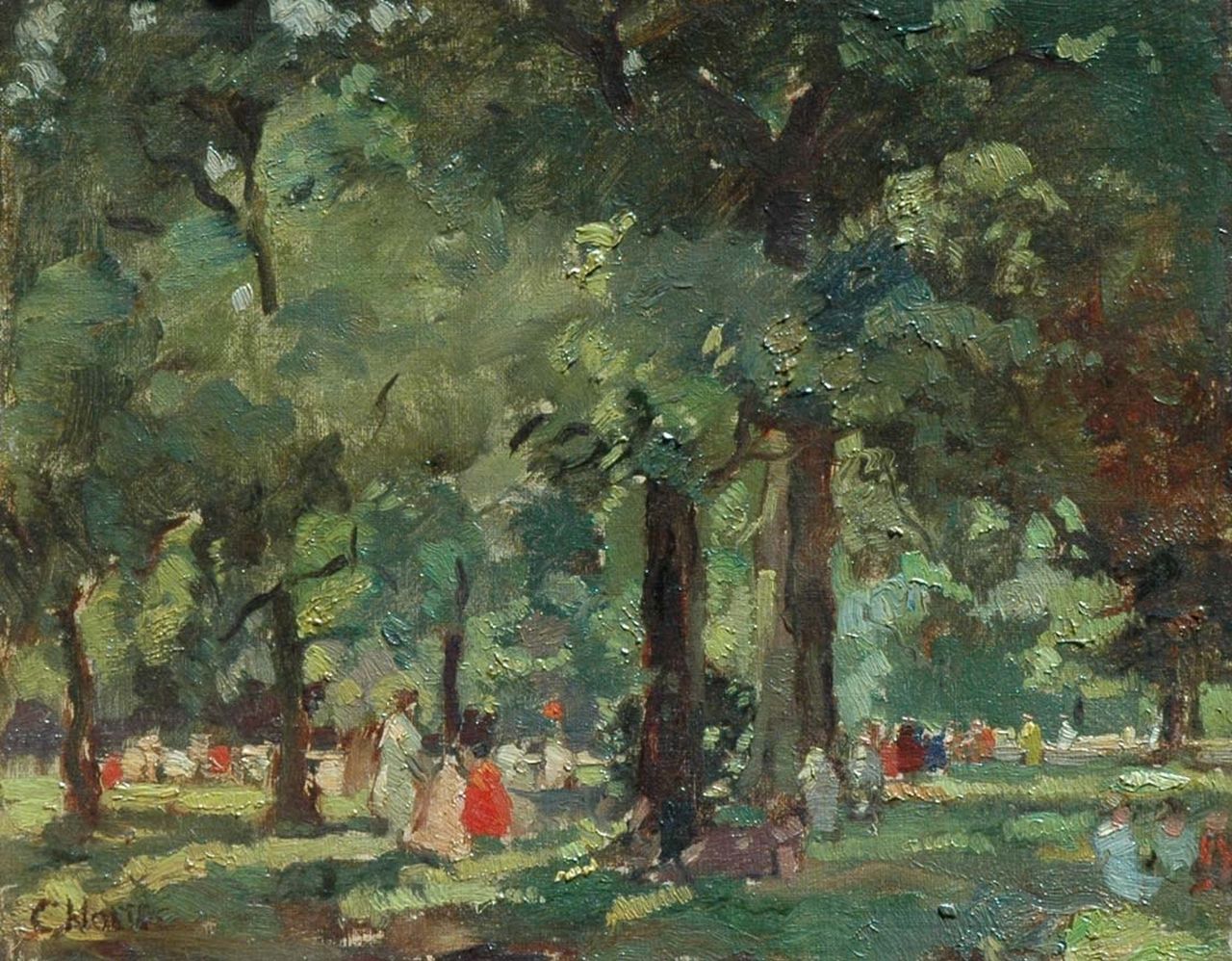 Noltee B.C.  | Bernardus Cornelis 'Cor' Noltee, Summer in the park, Öl auf Leinwand auf Holz 31,7 x 39,2 cm, signed l.l.