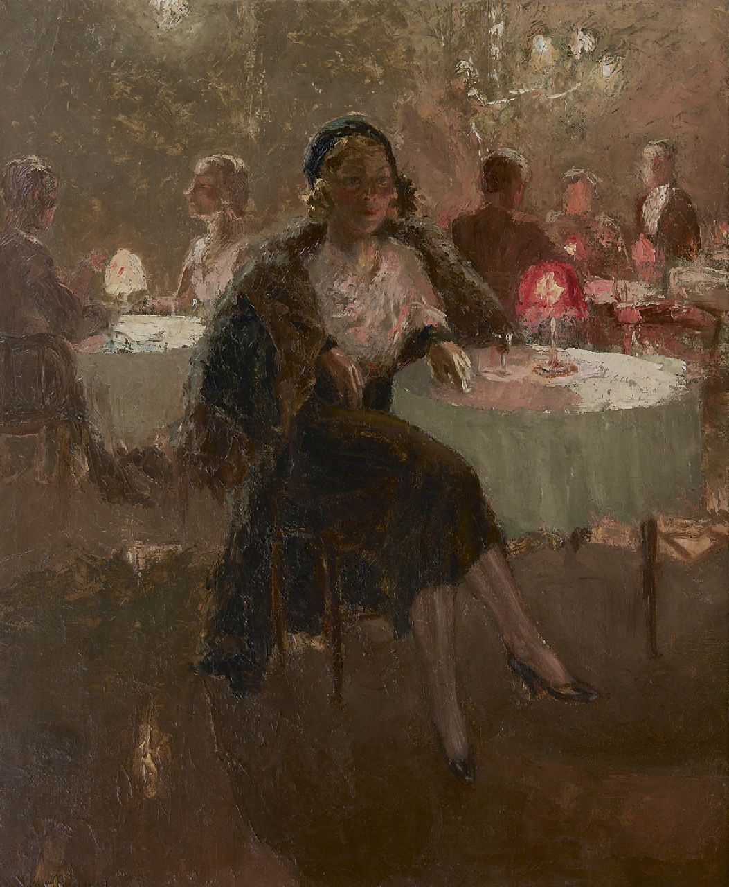 Meegeren H.A. van | Henricus Antonius 'Han' van Meegeren, Die Schauspielerin Clara Vischer-Blaaser in einer Teestube, Öl auf Leinwand 73,2 x 60,4 cm, Unterzeichnet u.l. und zu datieren um 1927-1932