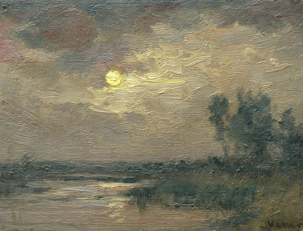 Keizer A.  | Antonius Albert Keizer, Moonlight over the Gildehauser Venn, Bentheim, Öl auf Malereifaser 18,5 x 24,2 cm, signed l.r.