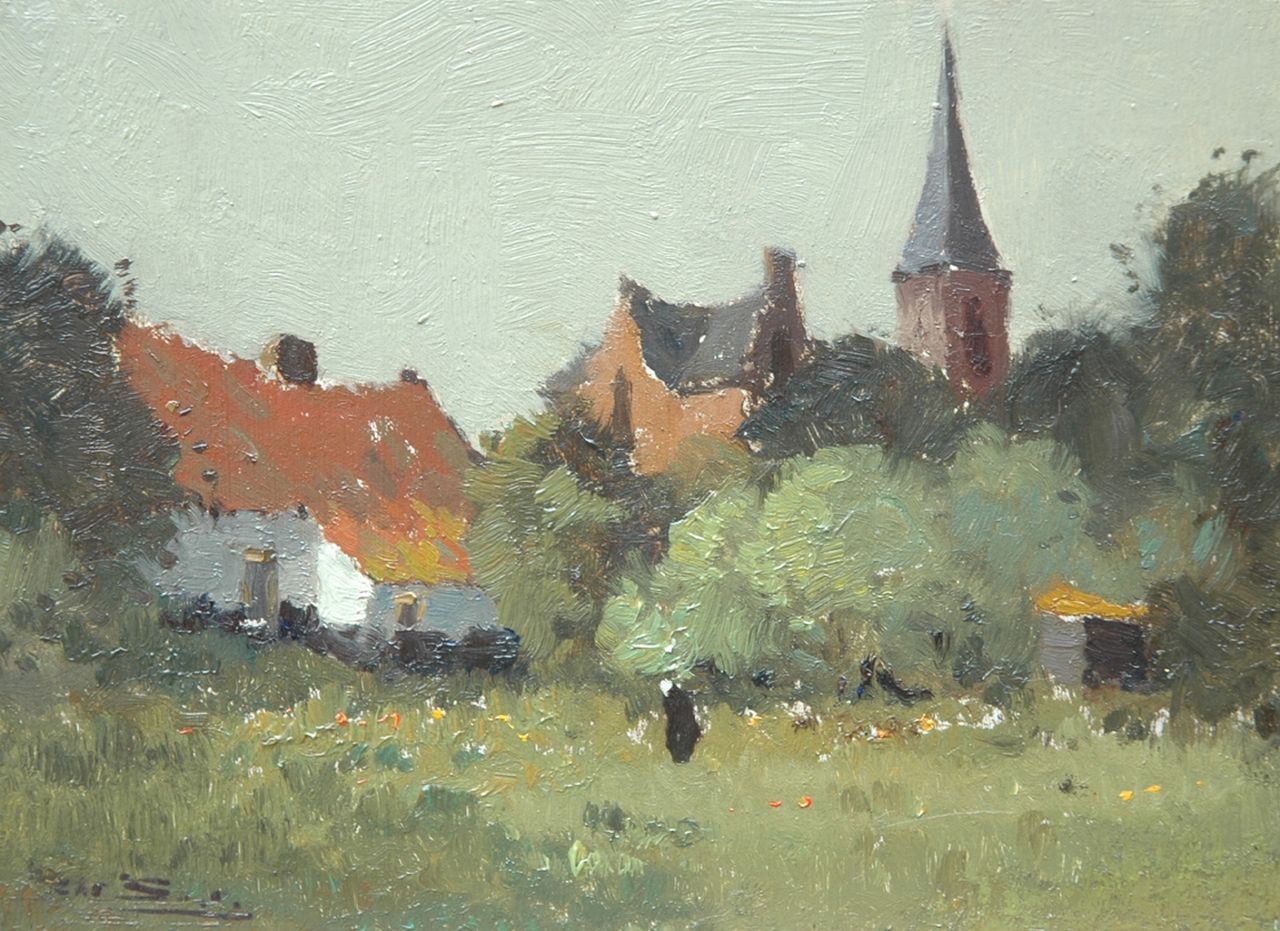 Soer C.  | Christiaan 'Chris' Soer, Farmyard in a village, Öl auf Holz 13,0 x 17,9 cm, signed l.l.