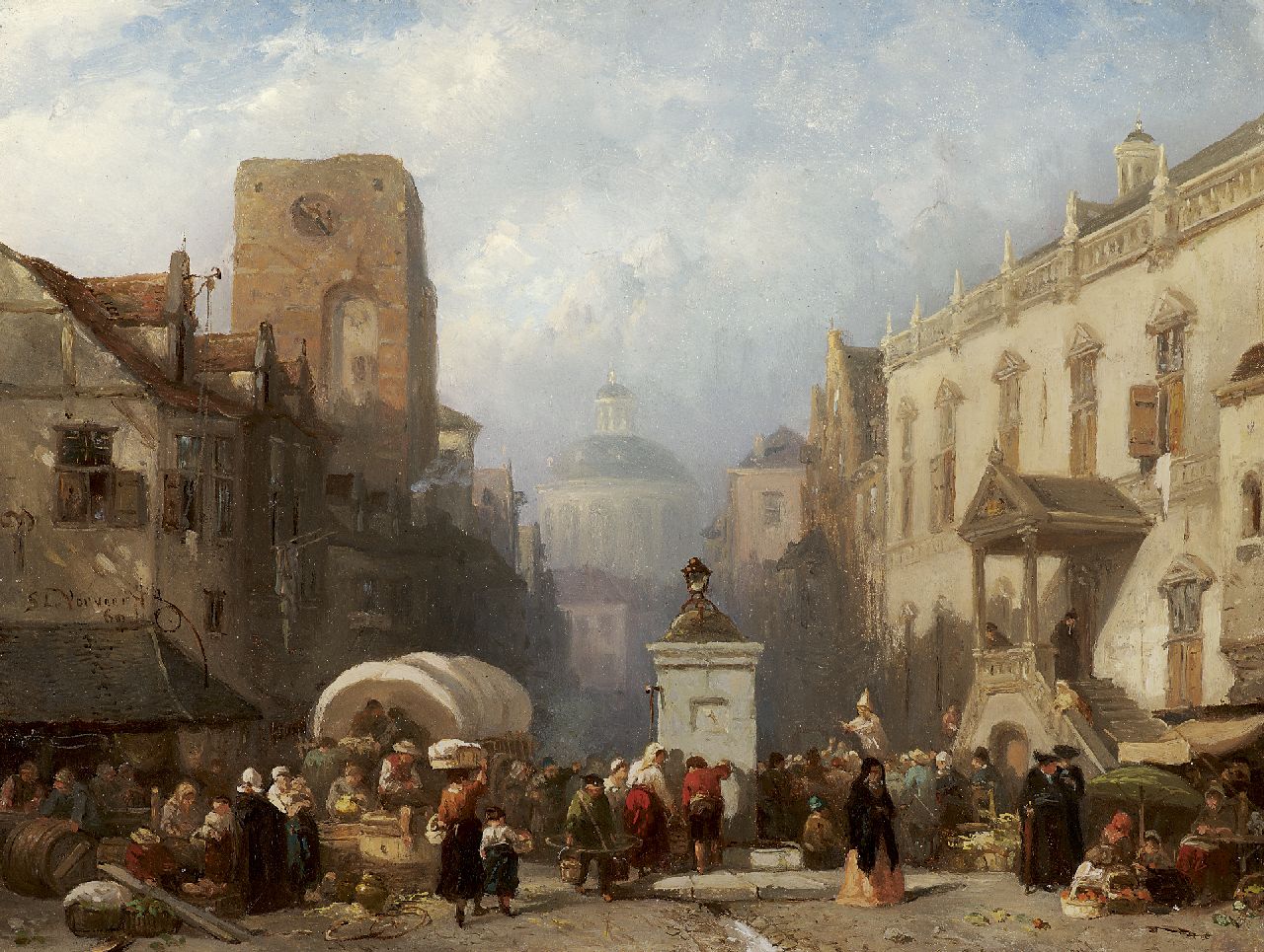 Verveer S.L.  | 'Salomon' Leonardus Verveer, Market day, Öl auf Holz 20,6 x 27,1 cm, signed l.c. und dated '60