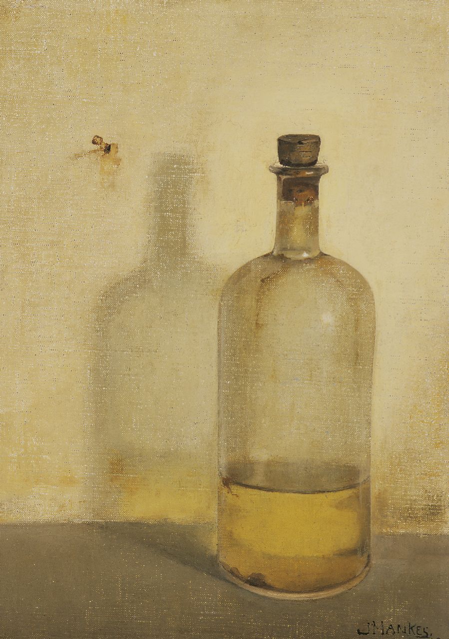 Mankes J.  | Jan Mankes, Oil bottle, Öl auf Leinwand 25,0 x 17,8 cm, signed l.r. und dated '09