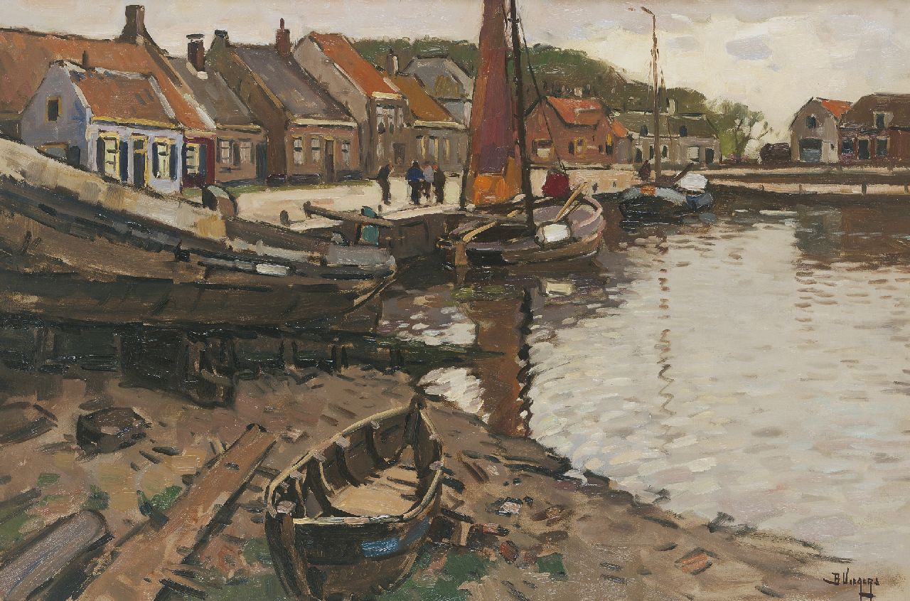Viegers B.P.  | Bernardus Petrus 'Ben' Viegers, Fishing boats in the harbour of Elburg, Öl auf Leinwand 60,2 x 90,5 cm, signed l.r.