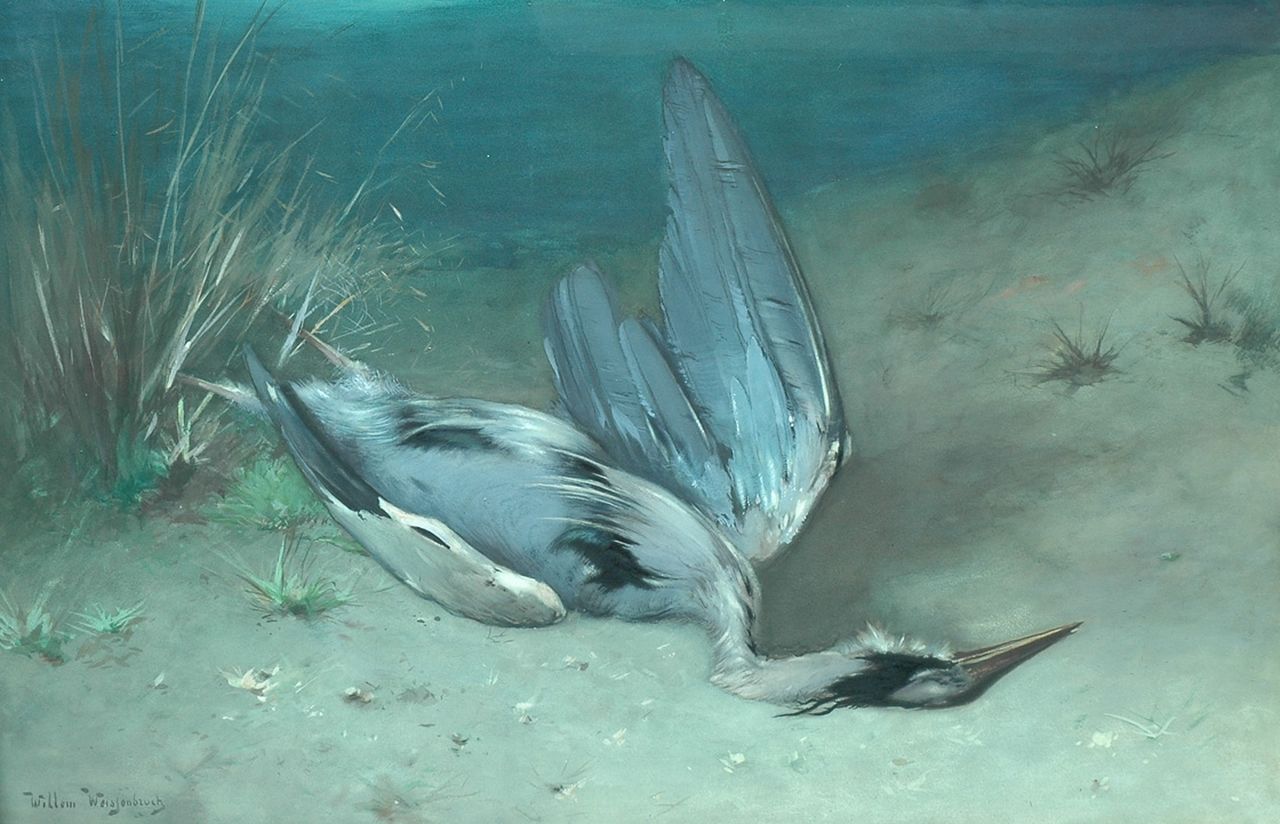 Weissenbruch W.J.  | 'Willem' Johannes Weissenbruch, A heron, Gouache auf Papier 66,5 x 101,5 cm, signed l.l.