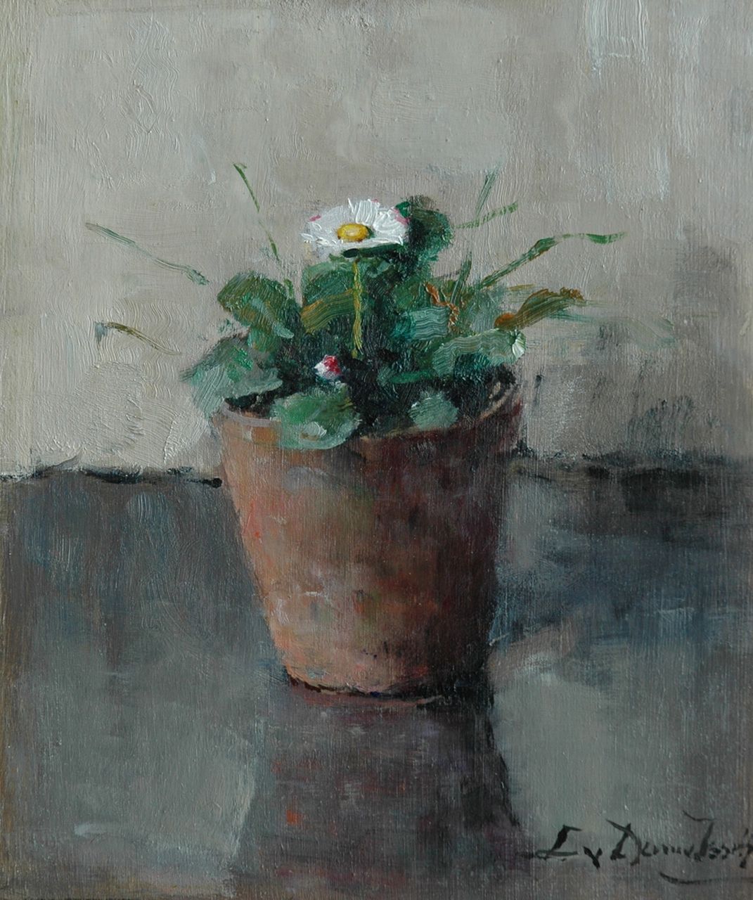 Dam van Isselt L. van | Lucie van Dam van Isselt, Still life with daisy, Öl auf Holz 23,3 x 19,9 cm, signed l.r.