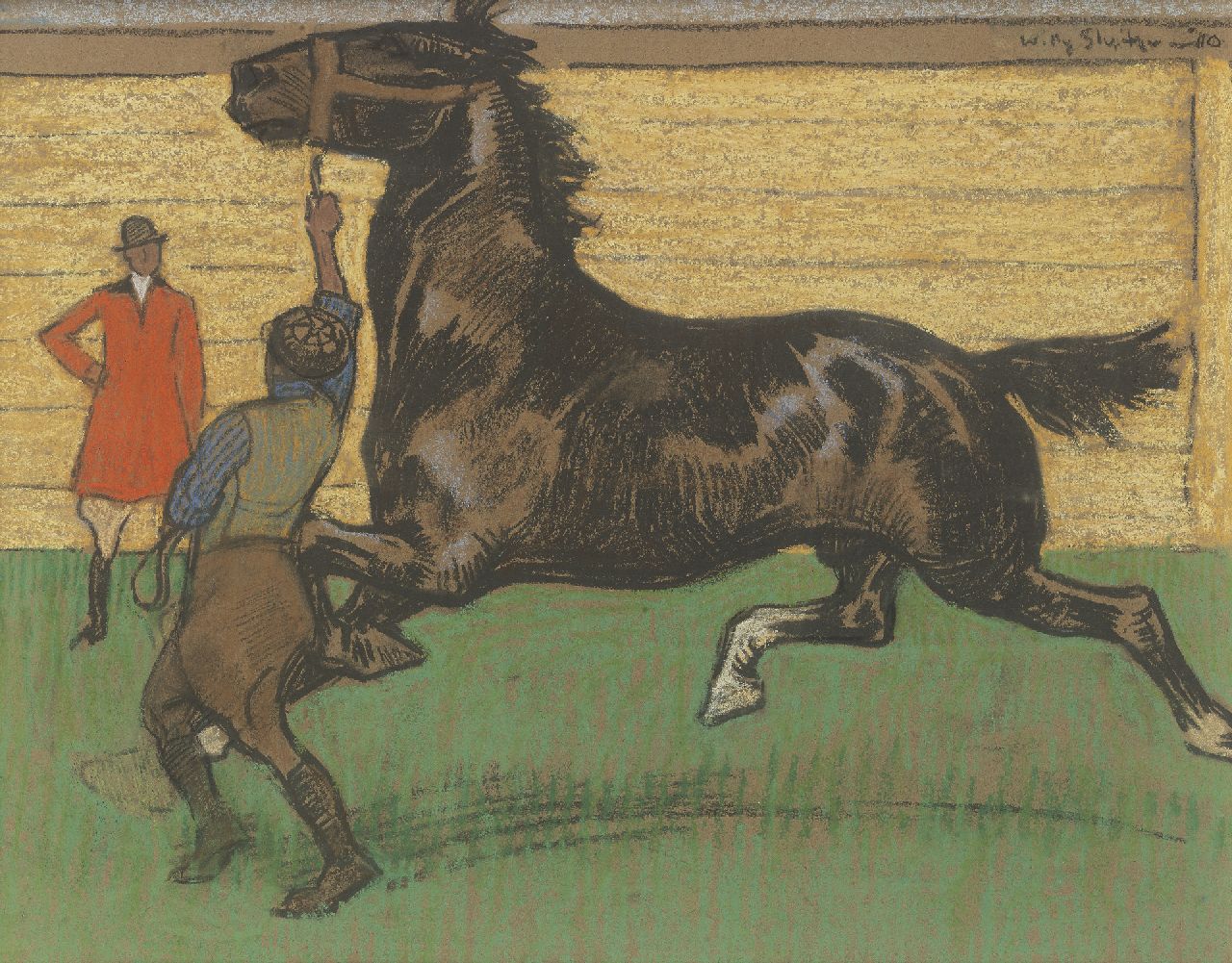 Sluiter J.W.  | Jan Willem 'Willy' Sluiter, The horse trainer, Pastell auf Papier 30,5 x 39,5 cm, signed u.r.