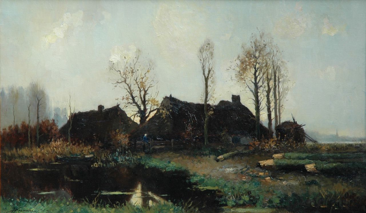 Kaemmerer J.H.  | Johan Hendrik Kaemmerer, Farm in a poulder landscape, Öl auf Leinwand 60,5 x 101,0 cm, signed l.l.