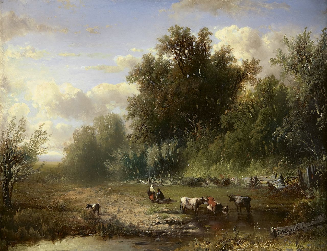 Frederik Hendrik Hendriks | Cattle and resting figures, Öl auf Leinwand auf Holz, 37,9 x 49,4 cm, signed l.r.