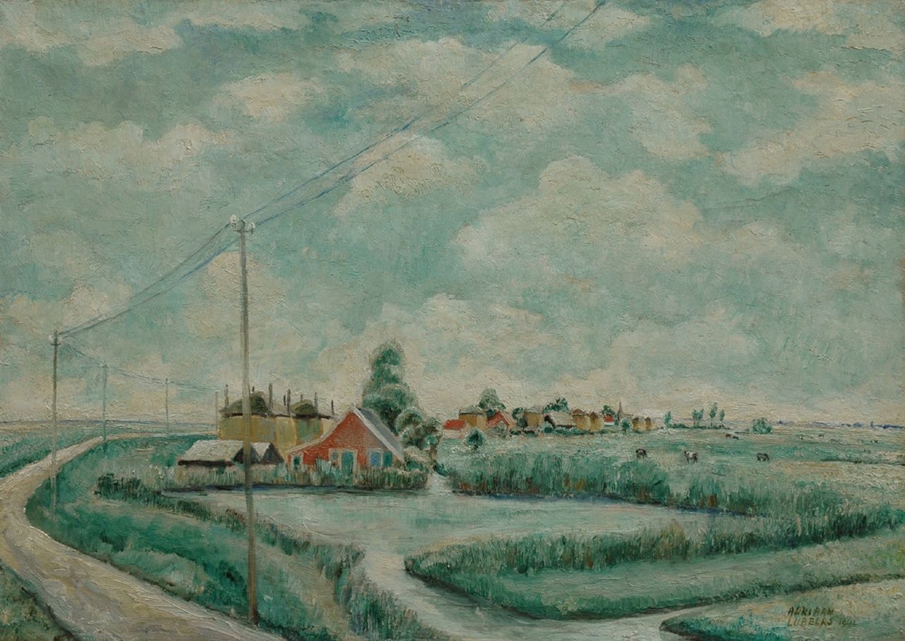 Lubbers A.  | Adriaan Lubbers, A Dutch poulder village, Öl auf Leinwand 66,0 x 92,3 cm, signed l.r. und dated 1942