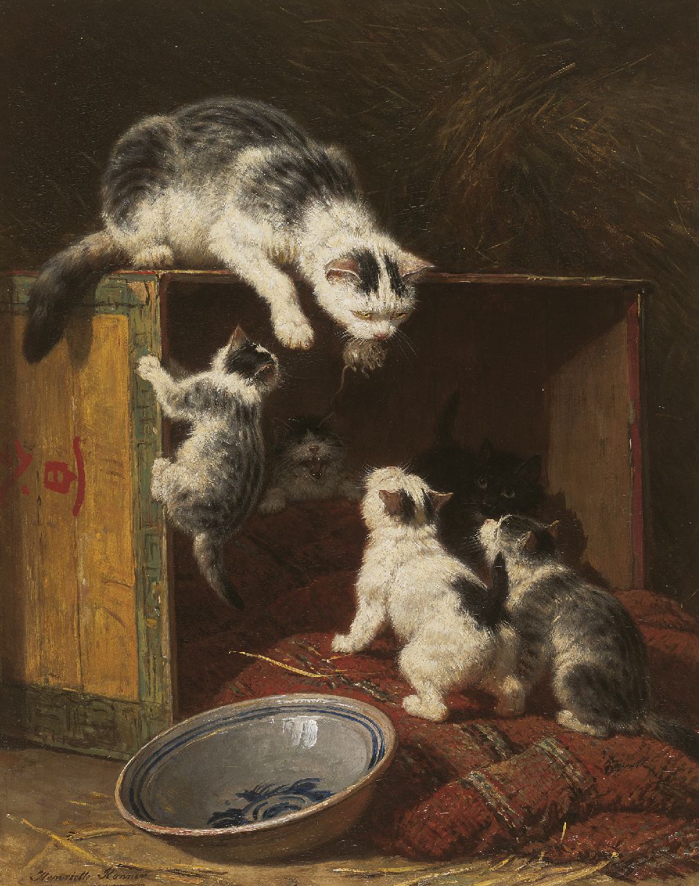 Ronner-Knip H.  | Henriette Ronner-Knip, A surprise, Öl auf Holz 48,1 x 38,0 cm, signed l.l.