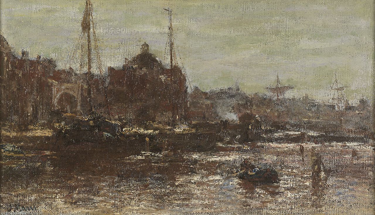 Maris J.H.  | Jacobus Hendricus 'Jacob' Maris, A view of Amsterdam, with the Koepelkerk, Öl auf Leinwand 22,3 x 37,8 cm, signed l.l.