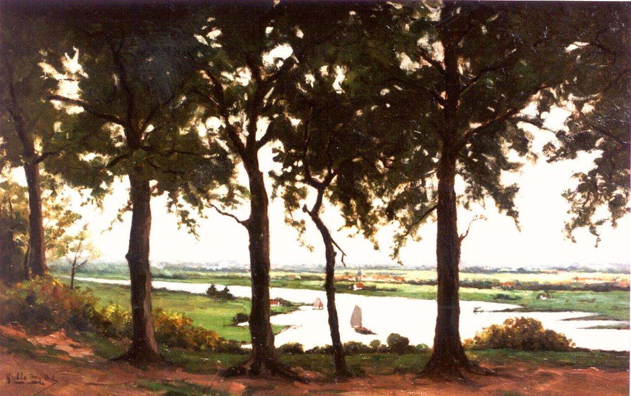 Dekker H.N.  | Henricus Nicolaas 'Henk' Dekker, A view of the river Rijn, Öl auf Leinwand 40,0 x 60,8 cm, signed l.l. und dated 1923