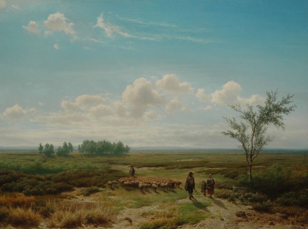 Lieste C.  | Cornelis Lieste, A summer landschape with figures and a flock of sheep, Öl auf Holz 58,0 x 78,5 cm, signed l.l.