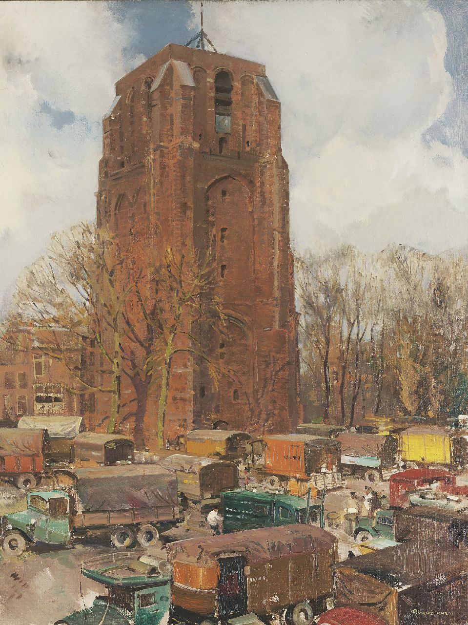Hem P. van der | Pieter 'Piet' van der Hem, The Oldehove church in Leeuwarden, Öl auf Leinwand 90,4 x 70,4 cm, signed l.r. und painted in 1935