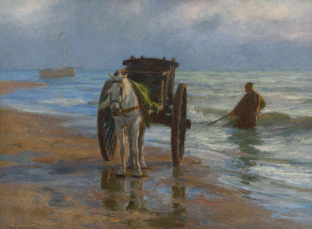Farasijn E.  | Edgard Farasijn | Gemälde zum Verkauf angeboten | Muschelfischer an der Nordseeküste, Öl auf Leinwand 88,2 x 120,7 cm, Unterzeichnet l.u.