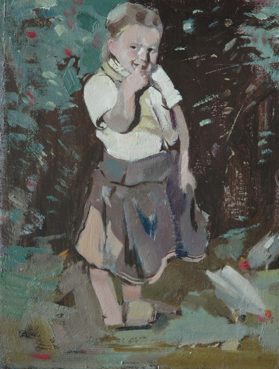 Wiggers K.H.  | 'Karel' Hendrik Wiggers, Girl with a chicken, Öl auf Holzfaser 30,3 x 23,9 cm