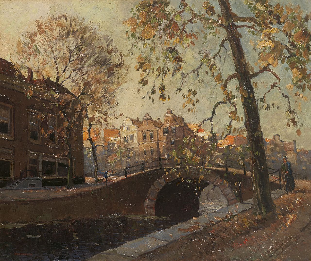 Knikker A.  | Aris Knikker, A city view with bridge, Amsterdam, Öl auf Leinwand 46,4 x 55,3 cm, signed l.l.