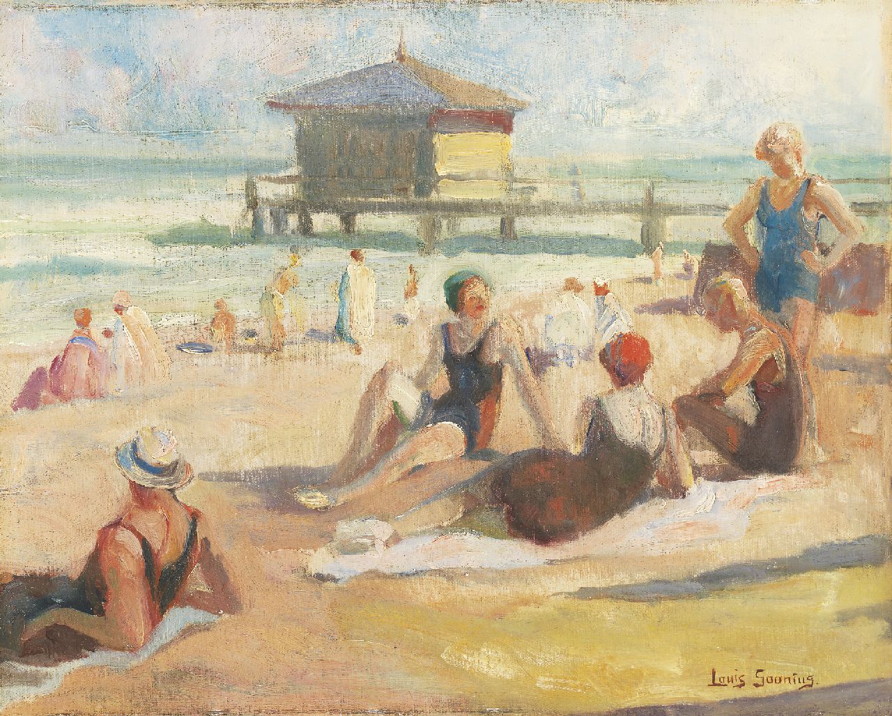 Soonius L.  | Lodewijk 'Louis' Soonius, Beach scene, Öl auf Malereifaser 29,8 x 36,7 cm, signed l.r.
