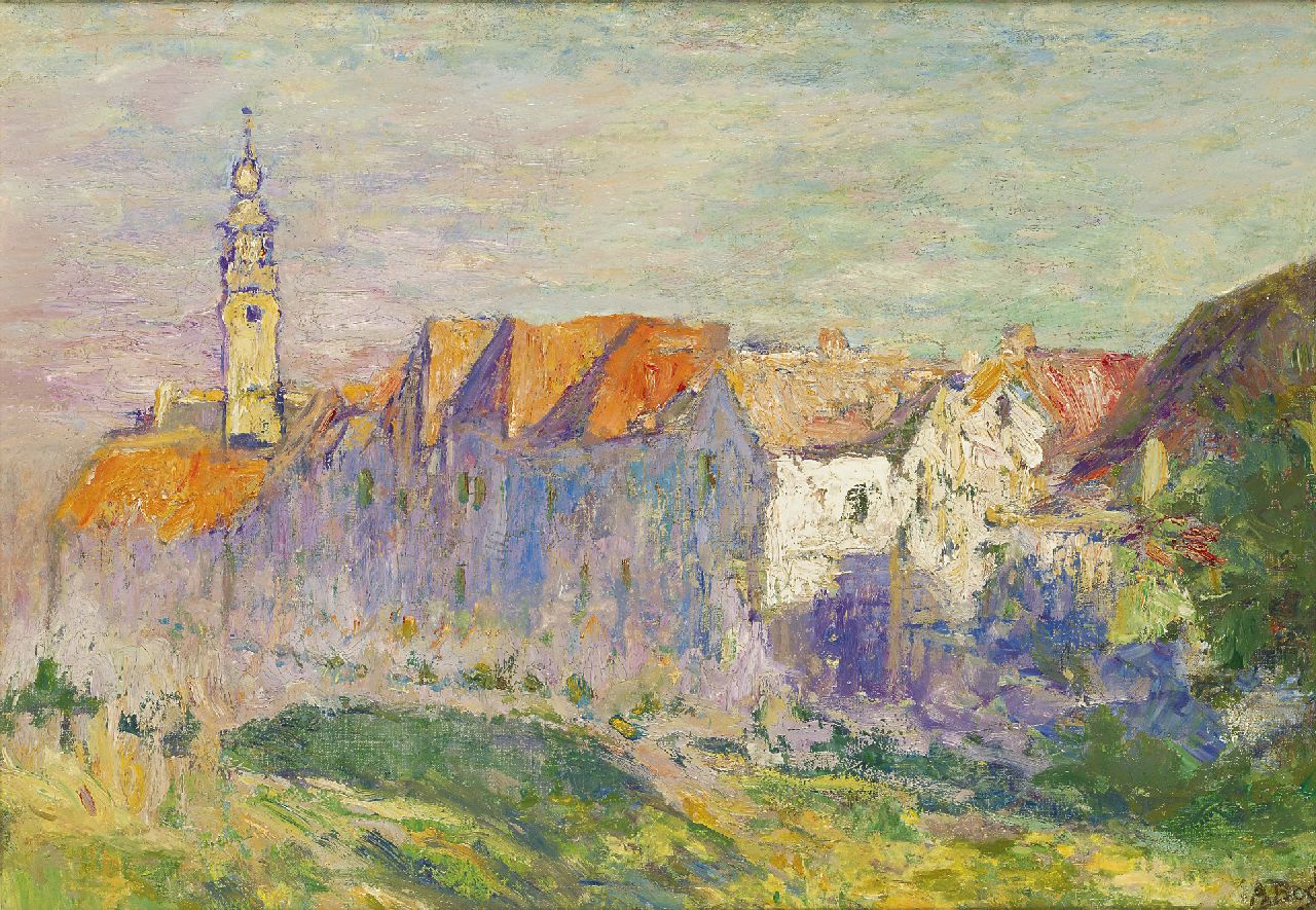 Boch R.-A.  | Rosalie-Anna 'Anna' Boch, View of Veere, Zeeland, Öl auf Leinwand  auf Holzfaser 38,6 x 53,5 cm, signed l.r. und painted ca. 1906