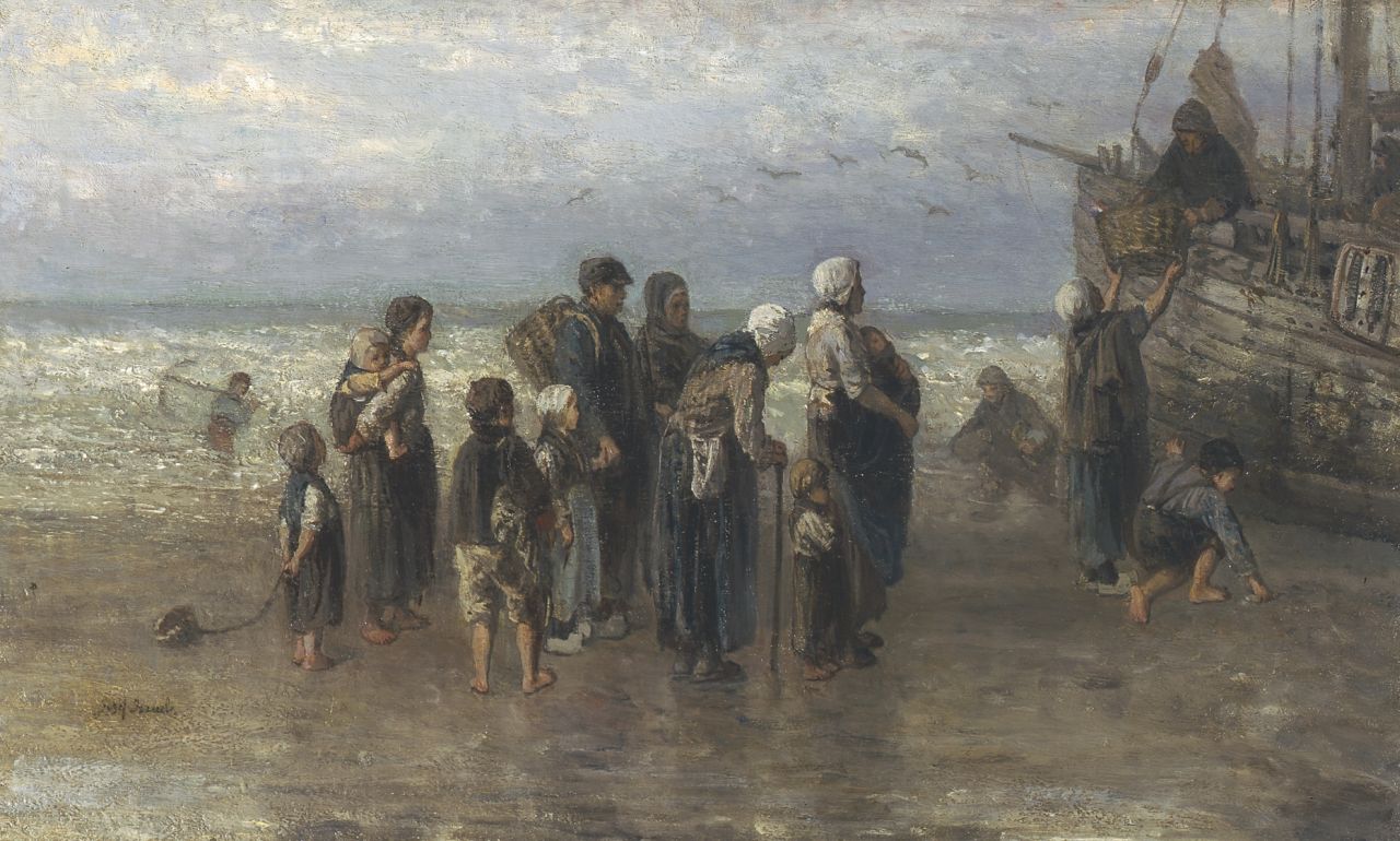 Israëls J.  | Jozef Israëls, Unloading the catch, Öl auf Leinwand 43,0 x 70,5 cm, signed l.l.
