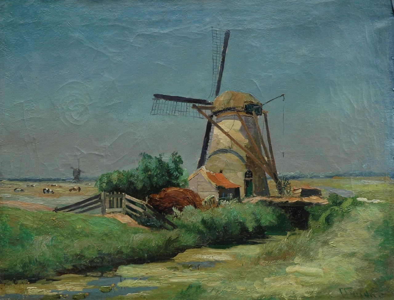 Snijders Chr.P.  | Christiaan Pieter 'Chris' Snijders, A mill in a polder landscape, Öl auf Leinwand 49,0 x 64,0 cm