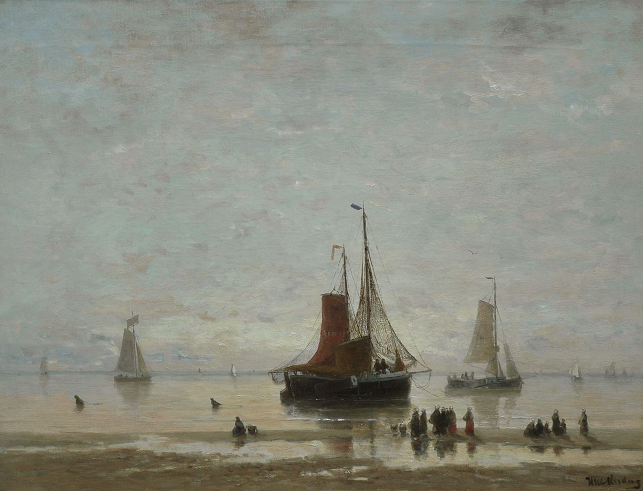 Mesdag H.W.  | Hendrik Willem Mesdag, Sailing boats at sunset, Öl auf Leinwand 60,5 x 80,7 cm, signed l.r.