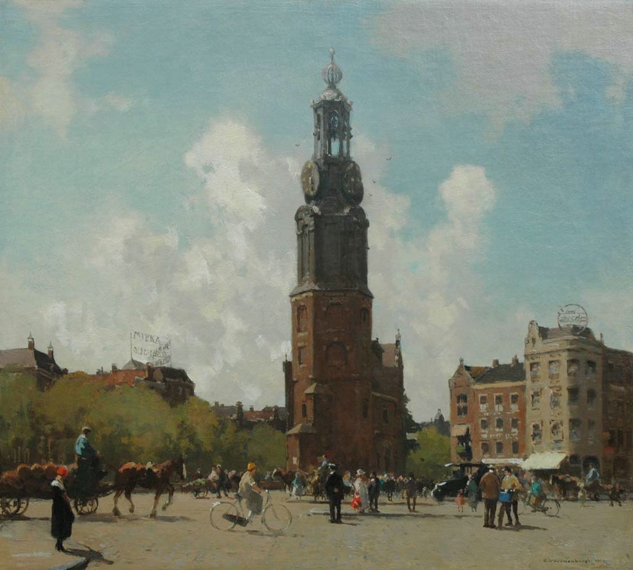 Vreedenburgh C.  | Cornelis Vreedenburgh, City life at the Munt, Amsterdam, Öl auf Leinwand 53,2 x 60,0 cm, signed l.r. und dated 1924