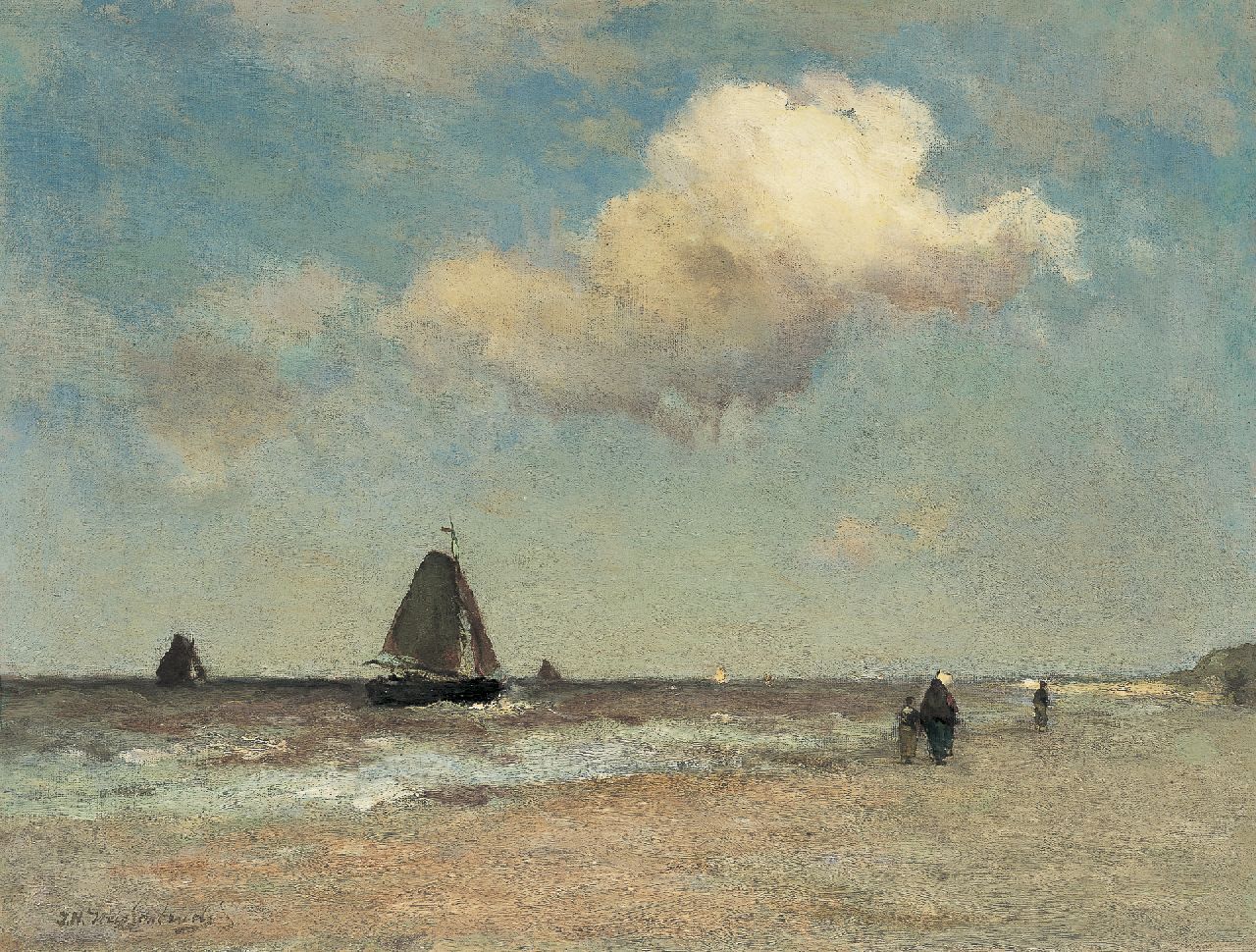 Weissenbruch H.J.  | Hendrik Johannes 'J.H.' Weissenbruch, The beach at Scheveningen, Öl auf Leinwand 38,3 x 50,6 cm, signed l.l. und painted ca. 1887