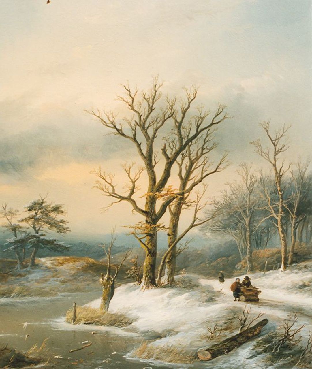 Spohler J.J.  | Jan Jacob Spohler, Gathering wood in winter, Öl auf Holz 36,0 x 30,5 cm, signed l.l.